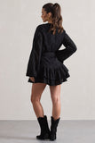 Places To Be Black Broderie Belted Ruffled Playsuit