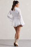Places To Be White Broderie Belted Ruffled Playsuit