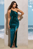 Collide Topaz Blue Metallic One Shoulder Maxi Dress With Open-Back