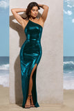 Collide Topaz Blue Metallic One Shoulder Maxi Dress With Open-Back