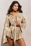 Arise Gold Metallic Flared-Sleeve Cropped Shirt