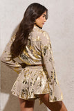 Arise Gold Metallic Flared-Sleeve Cropped Shirt