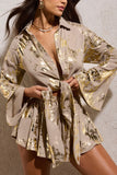 Arise Gold Metallic Flared-Sleeve Cropped Shirt