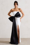 Sincerely White Bandeau Split Maxi Dress With Oversized Black Bow