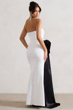 Sincerely White Bandeau Split Maxi Dress With Oversized Black Bow