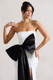Sincerely White Bandeau Split Maxi Dress With Oversized Black Bow