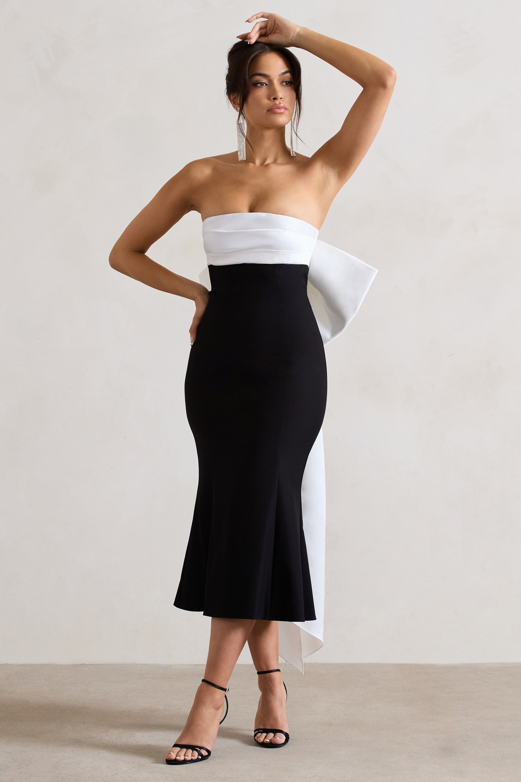 Wishlist Black Bandeau Midi Dress With Oversized White Bow