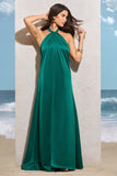 Seraphina Bottle Green Satin Halter-Neck Split Maxi Dress