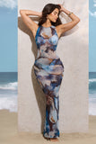 Raya White Print Mesh Sleeveless Maxi Dress