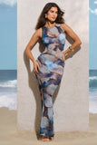 Raya White Print Mesh Sleeveless Maxi Dress
