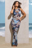 Raya White Print Mesh Sleeveless Maxi Dress