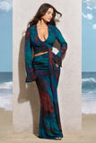 Out Of Bounds Blue Print Chiffon Split Maxi Skirt