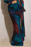 Out Of Bounds Blue Print Chiffon Split Maxi Skirt
