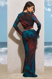 Out Of Bounds Blue Print Chiffon Split Maxi Skirt