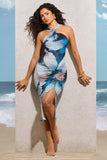 Sadira White Print Twist-Neck Split Maxi Dress
