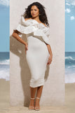 When In Rome White Asymmetric Ruffle Midi Dress