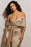 Perfect Gift Champagne Satin Draped Bow Crop Top