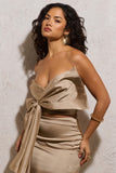 Perfect Gift Champagne Satin Draped Bow Crop Top
