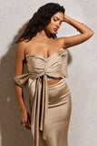 Perfect Gift Champagne Satin Draped Bow Crop Top