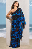 Ripple Navy Floral Print Chiffon Oversized Asymmetric Maxi Dress