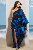 Ripple Navy Floral Print Chiffon Oversized Asymmetric Maxi Dress