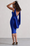 Caught Up Royal Blue Square-Neck Backless Midi Dress With Cape