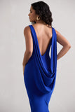 Caught Up Royal Blue Square-Neck Backless Midi Dress With Cape