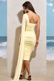 Realign Lemon Ruched One Shoulder Midi Dress With Sash