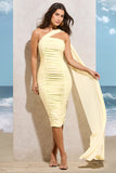 Realign Lemon Ruched One Shoulder Midi Dress With Sash