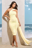 Realign Lemon Ruched One Shoulder Midi Dress With Sash