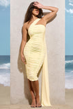 Realign Lemon Ruched One Shoulder Midi Dress With Sash
