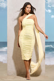 Realign Lemon Ruched One Shoulder Midi Dress With Sash
