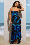 Florianne Navy Floral Print Ruched Bandeau Maxi Dress