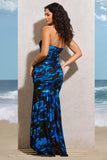 Florianne Navy Floral Print Ruched Bandeau Maxi Dress