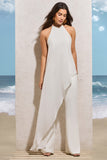 Catania White Flared-Leg Jumpsuit With Chiffon Cape