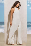 Catania White Flared-Leg Jumpsuit With Chiffon Cape