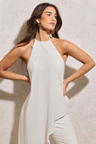 Catania White Flared-Leg Jumpsuit With Chiffon Cape