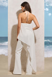 Catania White Flared-Leg Jumpsuit With Chiffon Cape