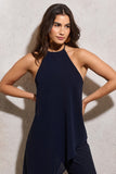 Catania Navy Flared-Leg Jumpsuit With Chiffon Cape