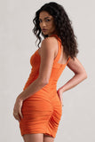 Hearts Desire Orange Bodycon Cross-Neck Mini Dress