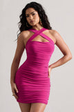 Hearts Desire Dark Pink Bodycon Cross-Neck Mini Dress