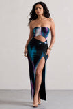 Getaway Purple Print Bandeau Cut-Out Maxi Dress With Twist