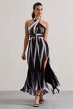 Ushuaia Black Print Halter-Neck Cut-Out Split Maxi Dress