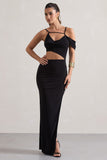 Metallica Black Strappy Asymmetric Maxi Dress With Cut-Out