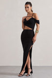 Metallica Black Strappy Asymmetric Maxi Dress With Cut-Out