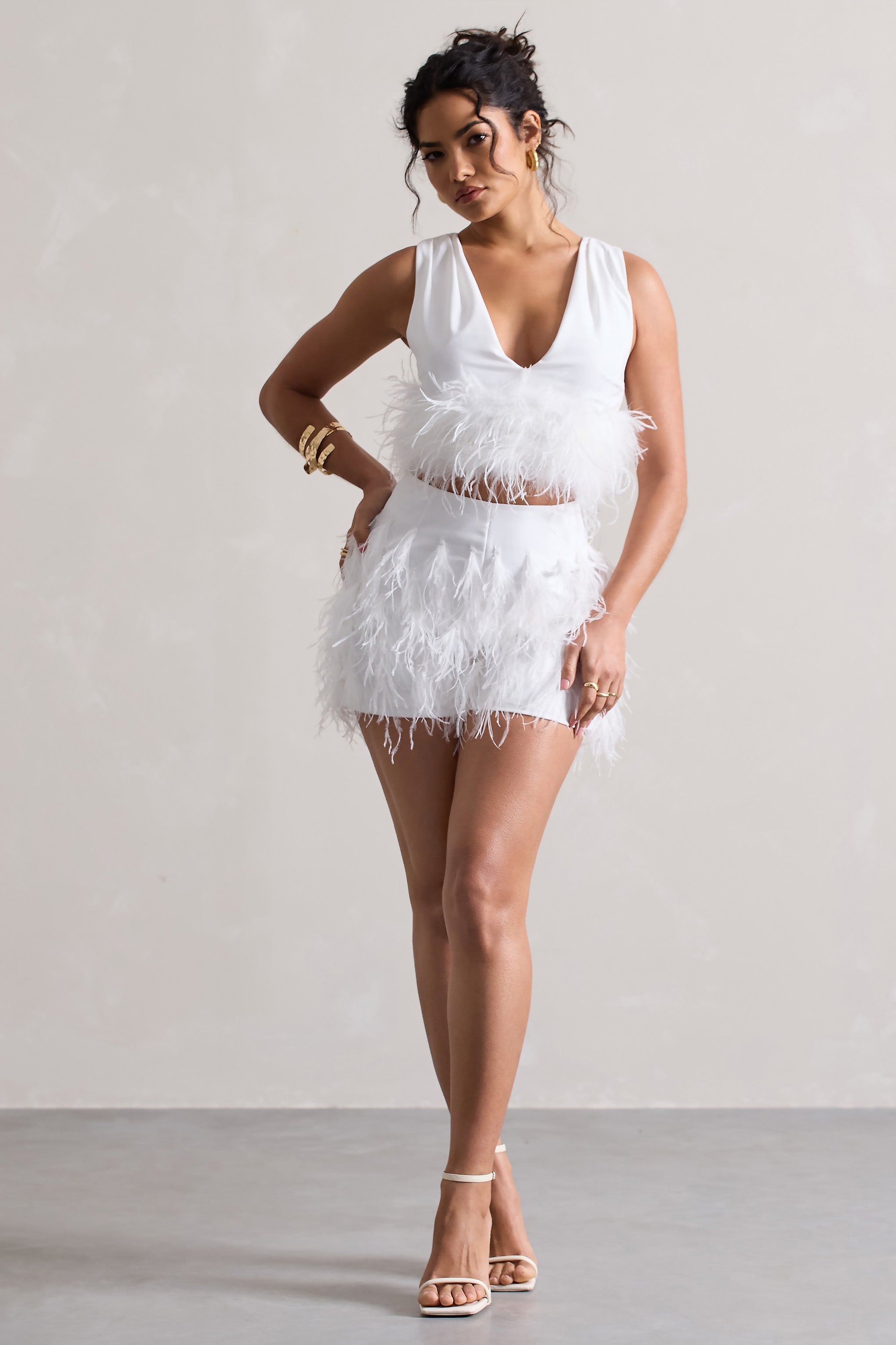 Encore White Feather Shorts