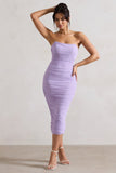 Nylah Lilac Ruched Corset Bodycon Midi Dress