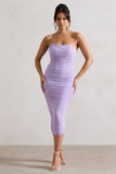 Nylah Lilac Ruched Corset Bodycon Midi Dress