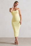 Nylah Lemon Ruched Corset Bodycon Midi Dress