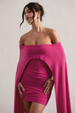 Disco Dark Pink Bardot Cape Sleeve Mini Dress